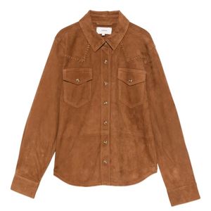 Xirena Brown Embroidered Suede Shirt