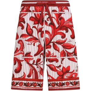 Dolce & Gabbana Red Majolica-Print Striped Poplin Vanity Bermudas for men