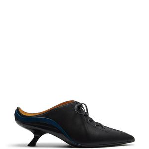 LILI CURIA Black Victoria Kitten Lace-Up Mules