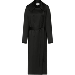 Loulou de Saison Black Erika Double-Breasted Satin Coat