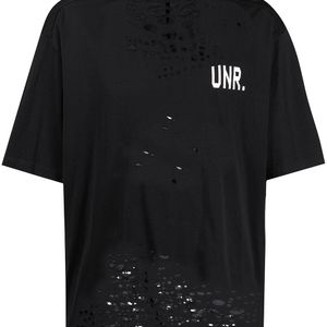 メンズ Unravel Project ダメージ ロゴ Tシャツ ブラック
