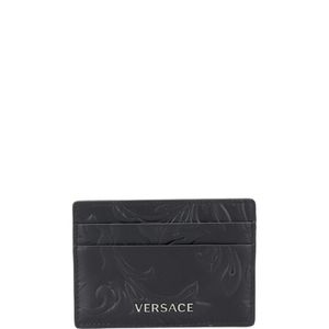 メンズ Versace Baroque レザーカードホルダー ブラック