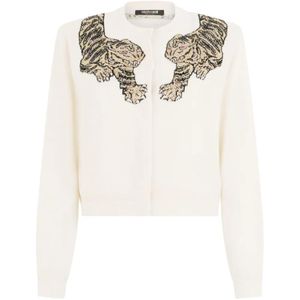 Roberto Cavalli White Tiger-Embellished Cardigan