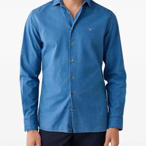 Hackett Blue Embroidered-Logo Tailored-Fit Shirt for men
