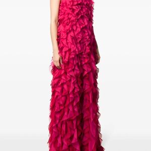 Alberta Ferretti Red Ruffled Racerback Evening Dress