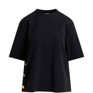 Essentiel Antwerp Black Korse Button-Detail Crew-Neck T-Shirt