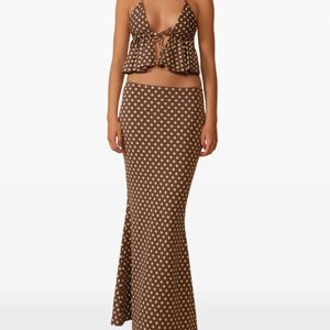 Montce Brown Emma Polka-Dot Ruffled Blouse