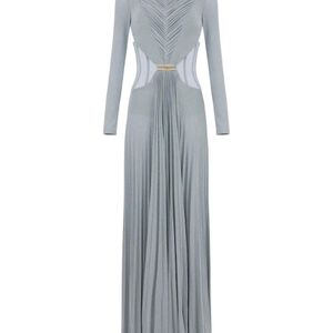 Elisabetta Franchi Grey Pleated High-Neck Dress