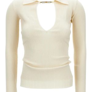 Elisabetta Franchi Natural Chain-Detail Ribbed Sweater