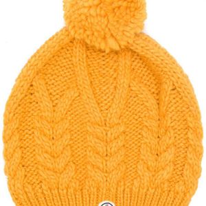 Moncler Yellow Appliquéd Cable-knit Beanie