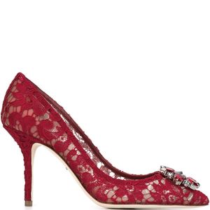 Dolce & Gabbana Red Rainbow Lace 90mm Brooch-detail Pumps