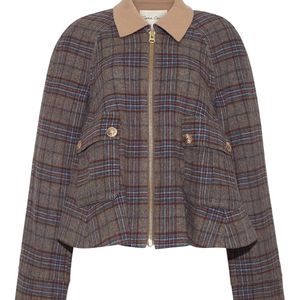 Cara Cara Brown Plaid-Pattern Zip-Front Jacket