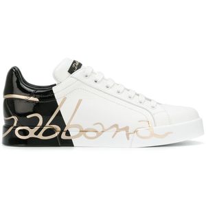 Dolce & Gabbana Portofino Low Top Sneakers Van Leer in het Wit