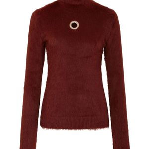 Rabanne Red Eyelet-Detail Long-Sleeves Sweater
