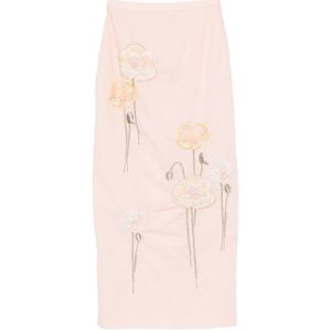 BERNADETTE Pink Norma Embroidered Midi Skirt