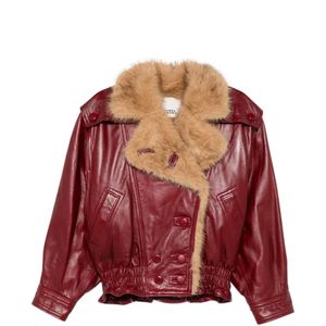 Isabel Marant Red Shearling-Trim Leather Jacket