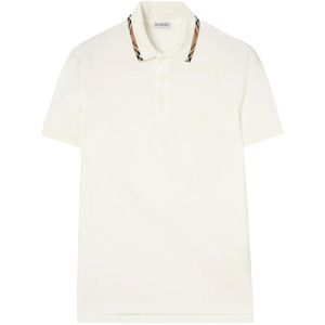 Burberry White Check-Trim Cotton Polo Shirt for men