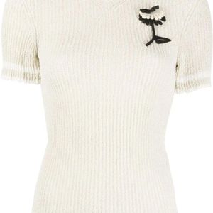Maison Margiela Natural Floral-Appliqué Ribbed Top