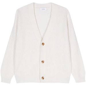 Lardini White Ribbed-Knit Cardigan for men