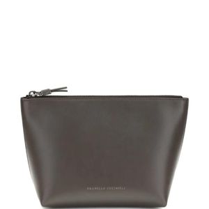 Brunello Cucinelli Grey Logo-Print Clutch Bag