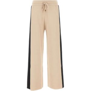 Elena Miro Natural Side-Stripe Wide-Leg Trousers