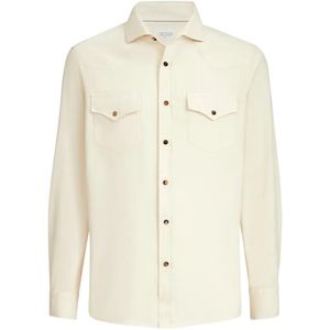 Brunello Cucinelli White Garment-Dyed Easy-Fit Western Shirt for men