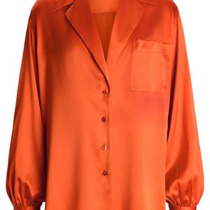 Ralph Lauren Orange Chemise En Soie Stretch À Manches Longues