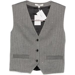 Maje Grey Striped Buttoned Waistcoat