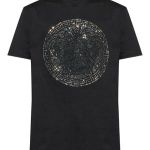 Versace Black Embellished Cotton-Jersey Slim T-Shirt for men