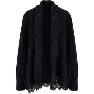 Ermanno Scervino Black Lace-Trim Ribbed-Knit Cardigan