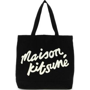 Maison Kitsuné Black Logo-Lettering Tote Bag