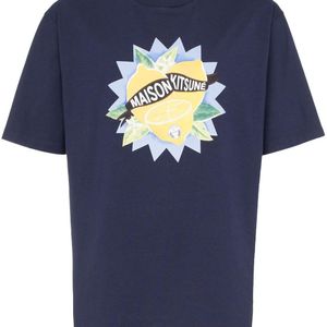 メンズ Maison Kitsuné プリント Tシャツ ブルー