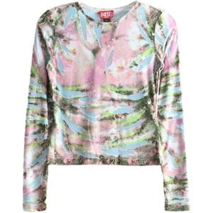 DIESEL White Alia Distressed Floral-Print Top