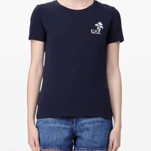 EA7 Blue Palm Tree-Print T-Shirt
