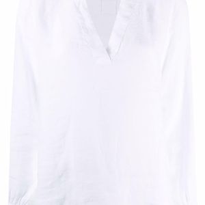 Blusa a maniche lunghe di 120% Lino in Bianco