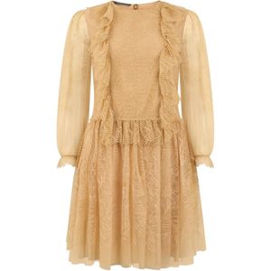 Alberta Ferretti Natural Robe Courte À Volants Et Finitions En Dentelle