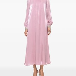 Nissa Pink Crystal-Detail Chiffon Midi Dress