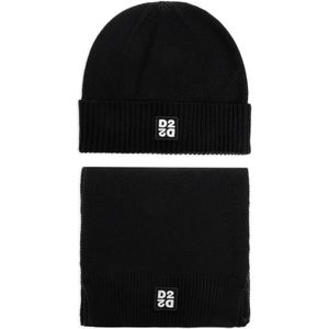 DSquared² Black Logo-Patch Beanie Hat Set for men
