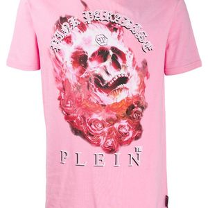 メンズ Philipp Plein プリント Tシャツ ピンク