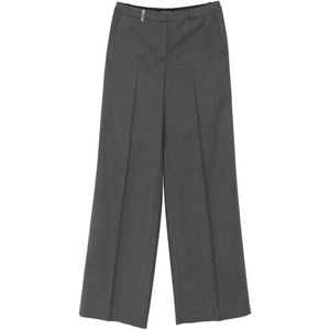 Peserico Grey Pressed-Crease Wool Trousers