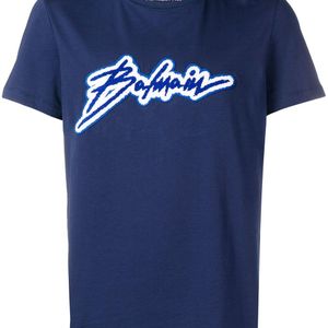 メンズ Balmain ロゴ Tシャツ ブルー