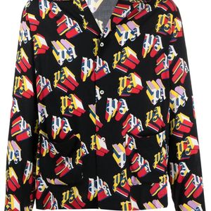 Palm Angels Black Logo-Print Long-Sleeved Shirt for men