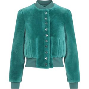 McQueen Green Shearling Bomber Jacket