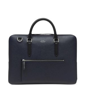 Smythson Blue Ludlow Zip-Front Laptop Bag
