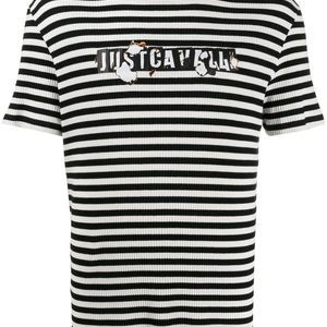 メンズ Just Cavalli ストライプ ロゴ Tシャツ ブラック