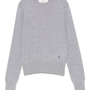 AMI Grey Crew-Neck Wool-Silk Blend Sweater
