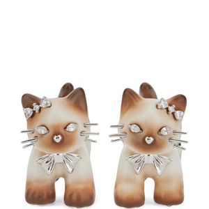 YVMIN Brown Crystal-Embellished Cat Earrings