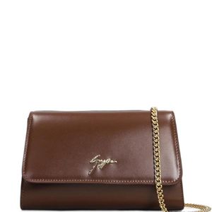 Giuseppe Zanotti Brown Logo-Plaque Chain-Strap Leather Clutch Bag