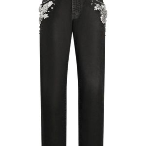 Dolce & Gabbana Black Embroidered Crystal-Embellished Jeans for men