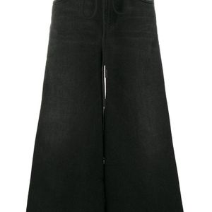 Off-White c/o Virgil Abloh Black Lily Denim Culottes With Frayed Trims And Embroidery